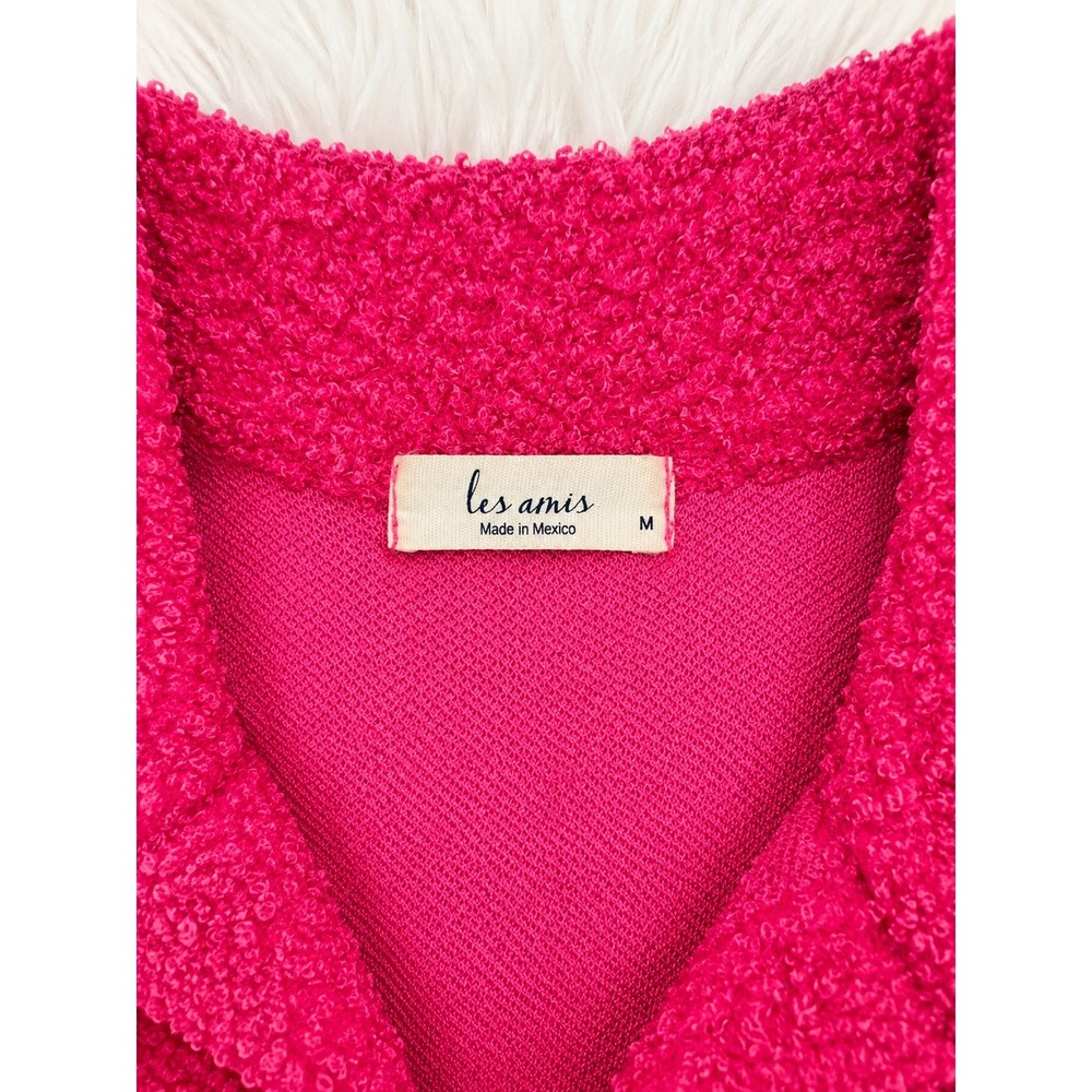 Les Amis Hot Pink Boucle Shacket Oversized Button Up Jacket Fuchsia M - Picture 2 of 6